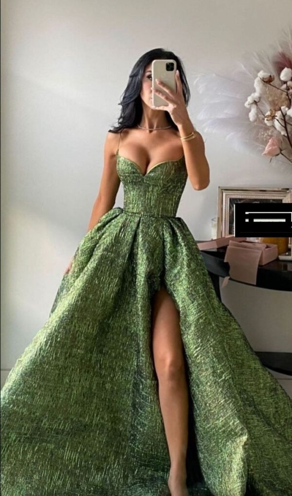 Amryn rough textured forest green ball gown