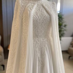 Cape detailed white wedding gown #DS1082 (1) $398