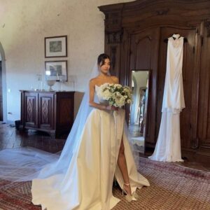 Alma high slit white wedding gown
