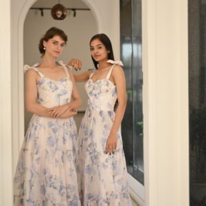 Melanin floral print organza A-line dress