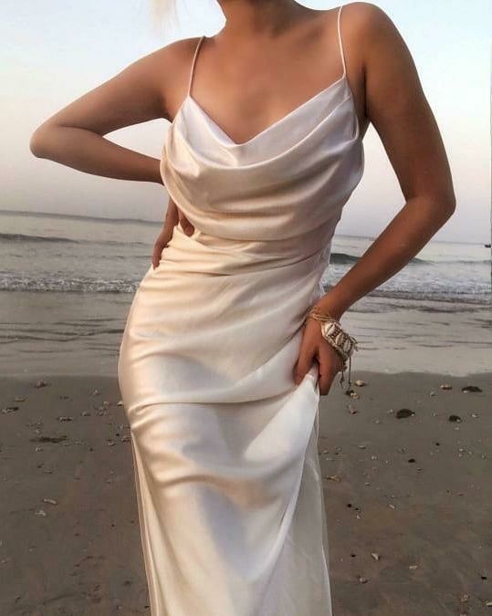 Brihanna satin dress with pearls detailed back