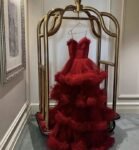 Chanel red ruffled ball gown