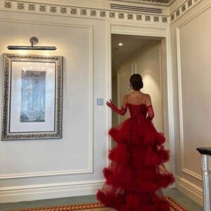 Chanel red ruffled ball gown #DS1001 (4) $300