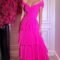 Hot pink off the shoulder ruffles prom dress