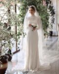 Sheath high-neck modest wedding dress