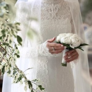 Long sleeved modest wedding dress #DS1081 (3) $298