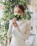 Sheath high-neck modest wedding dress