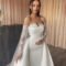 Wedding gown with detachable Embroidered sleeves and train
