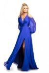 Blue chiffon long A Line prom dress