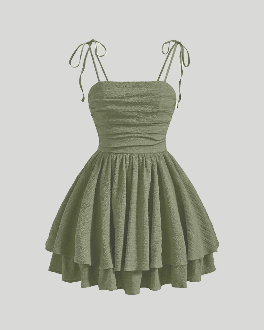 Sage green ruched straight across neckline mini dress - Vintage Touch Studio Sage green ruched straight across neckline mini dress - Vintage Touch Studio