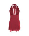 Red Mesh Halter Knotted Cowl Neck Mini Dress