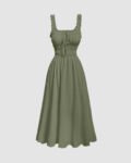 Sage green ruched midi outfit