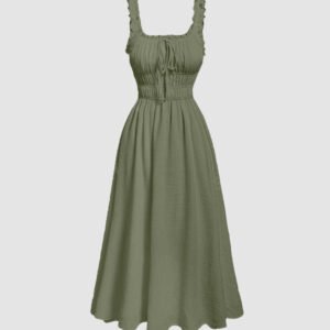 Sage green ruched midi outfit