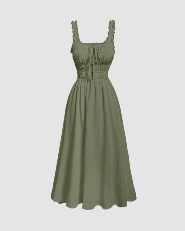 Sage green ruched midi outfit