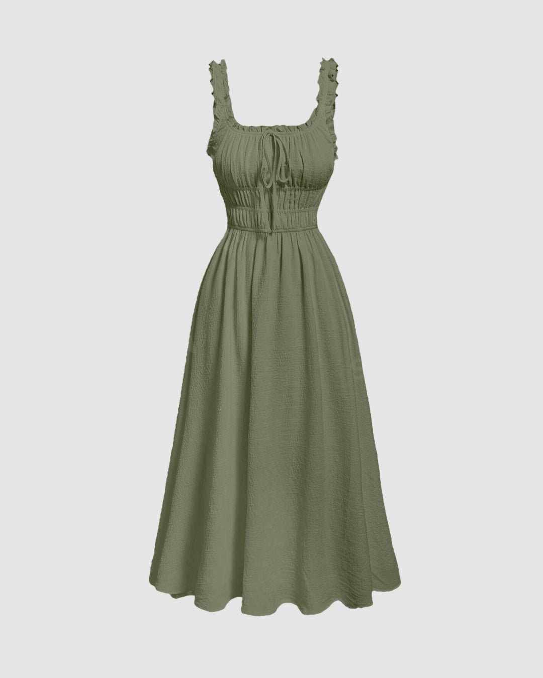 sage green cottagecore dress Sage Green Lace-Up Vintage Cottagecore Dress