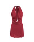 Red Mesh Halter Knotted Cowl Neck Mini Dress