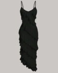 Spaghetti Strap Ruffle Trim Asymmetrical Cami Dress in Red