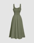 Sage green ruched midi outfit