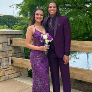 Purple fine embellished side slit laced back outfit