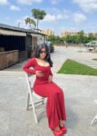 Dark red rosette long sleeves bodycon dress