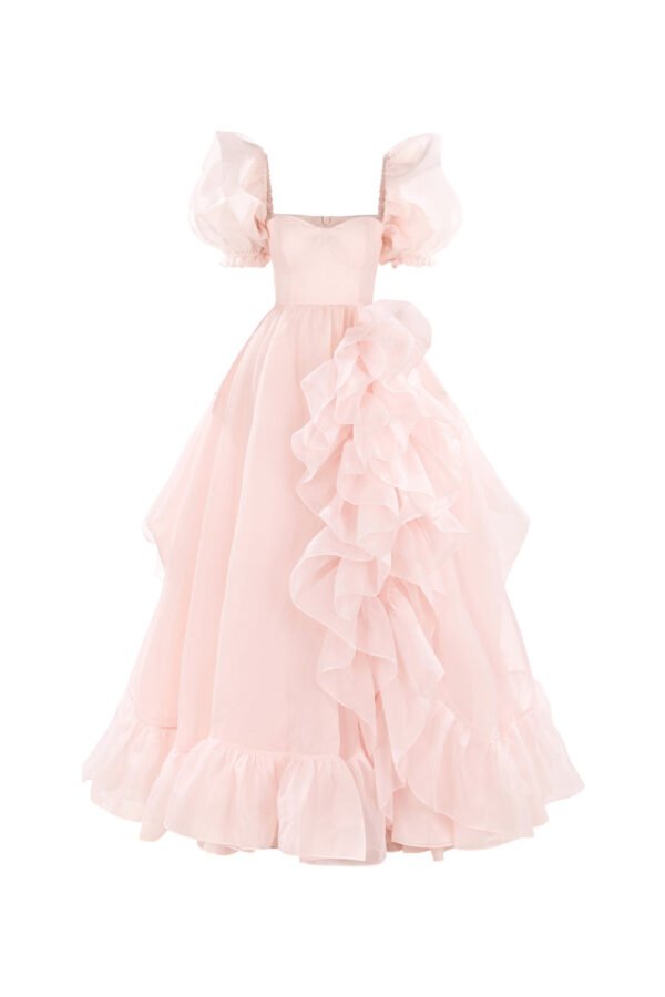 Plain organza ruffled side slit outfit