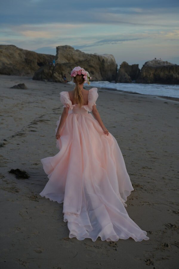 Plain organza ruffled side slit outfit