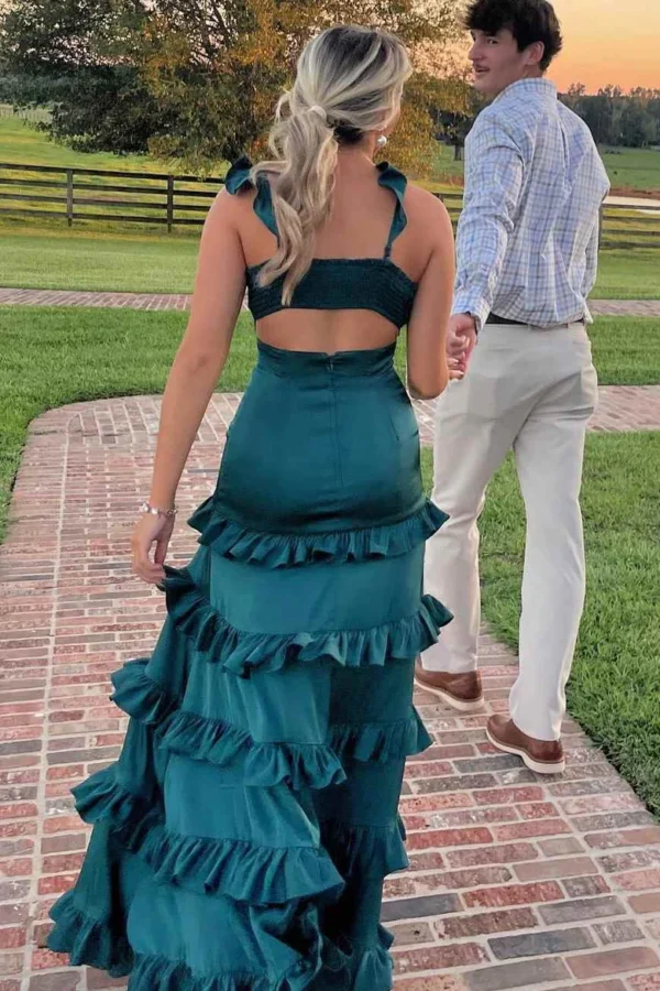 Waist cutout outfit with intricate ruffles on each tier