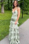 Waist cutout outfit with intricate ruffles on each tier