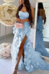 Pink rossette 3d flowers prom outfit.