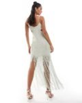 White waist cutout embellished outfit with flowing fringes
