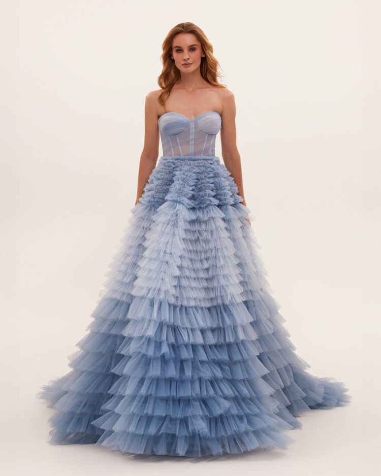 Ruffled Prom outfit in shades of sky