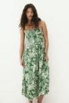 Green printed spaghetti straps midi outfit
