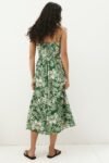 Green printed spaghetti straps midi outfit