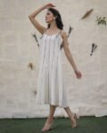 White A-line striped midi outfit