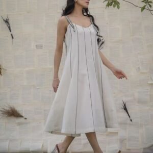 White A-line striped midi outfit