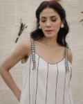 White A-line striped midi outfit