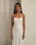 White tied back satin midi outfit