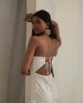 White tied back satin midi outfit