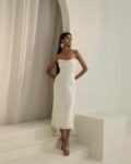White tied back satin midi outfit
