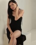 Side slit spaghetti strap A-line outfit