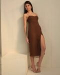 Side slit spaghetti strap A-line outfit