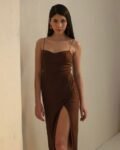 Side slit spaghetti strap A-line outfit