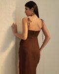 Side slit spaghetti strap A-line outfit