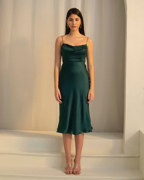White tied back satin midi outfit